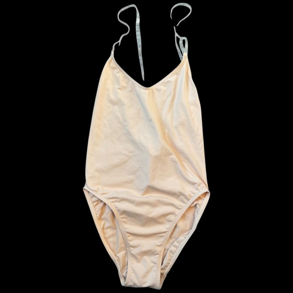 NWOT Capezio Nude Camisole-Style Leotard with Clear Transition Straps Sz Medium - Picture 7 of 8